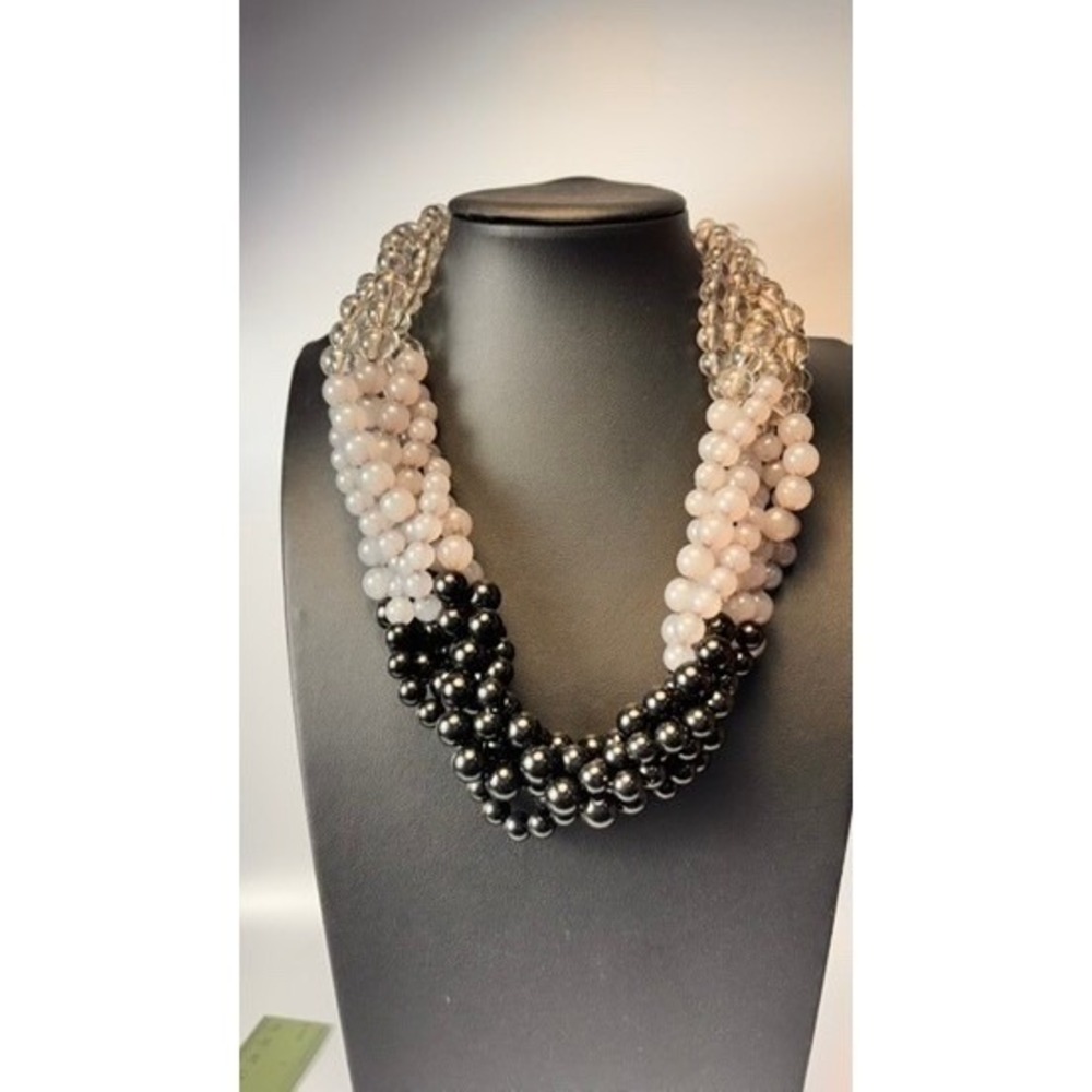 Multi Strand Beaded Necklace Pink Black Clear Statement Boho Minimalist 90s Goth